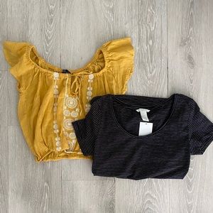 Aeropostale Yellow Top and H&M Striped Shirt Bundle
